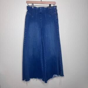 Pilcro Wide-Leg Flare Jeans in Medium Blue Denim